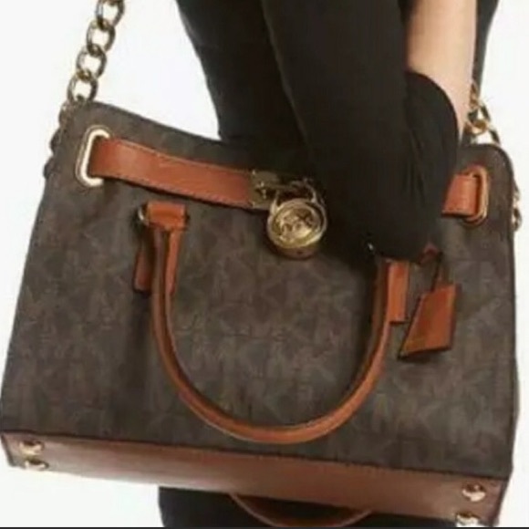 Michael Michael Kors Leather Hamilton Logo Tote Satchel Signature Monogram Bag - Picture 11 of 12